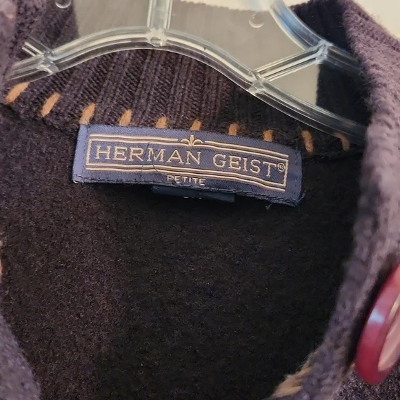 Vintage Herman Geist Women's Black Brown Wool Stitched Detail Sweater Size PM - Picture 4 of 7